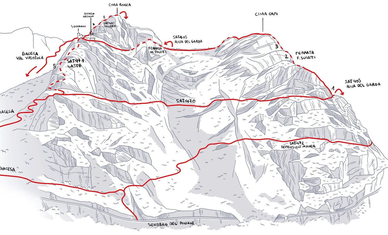 The route to Cima Rocca | © Elaborazione grafica Sveva Seneci , Garda Trentino 