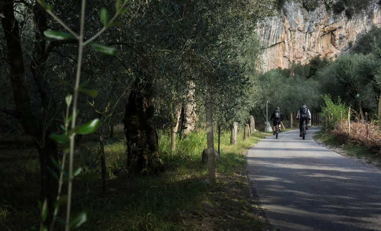 Initial part of the ascent, with the Policromuro Cliff in the background | © Archivio Garda Trentino (ph. Marco Giacomello), North Lake Garda Trentino 