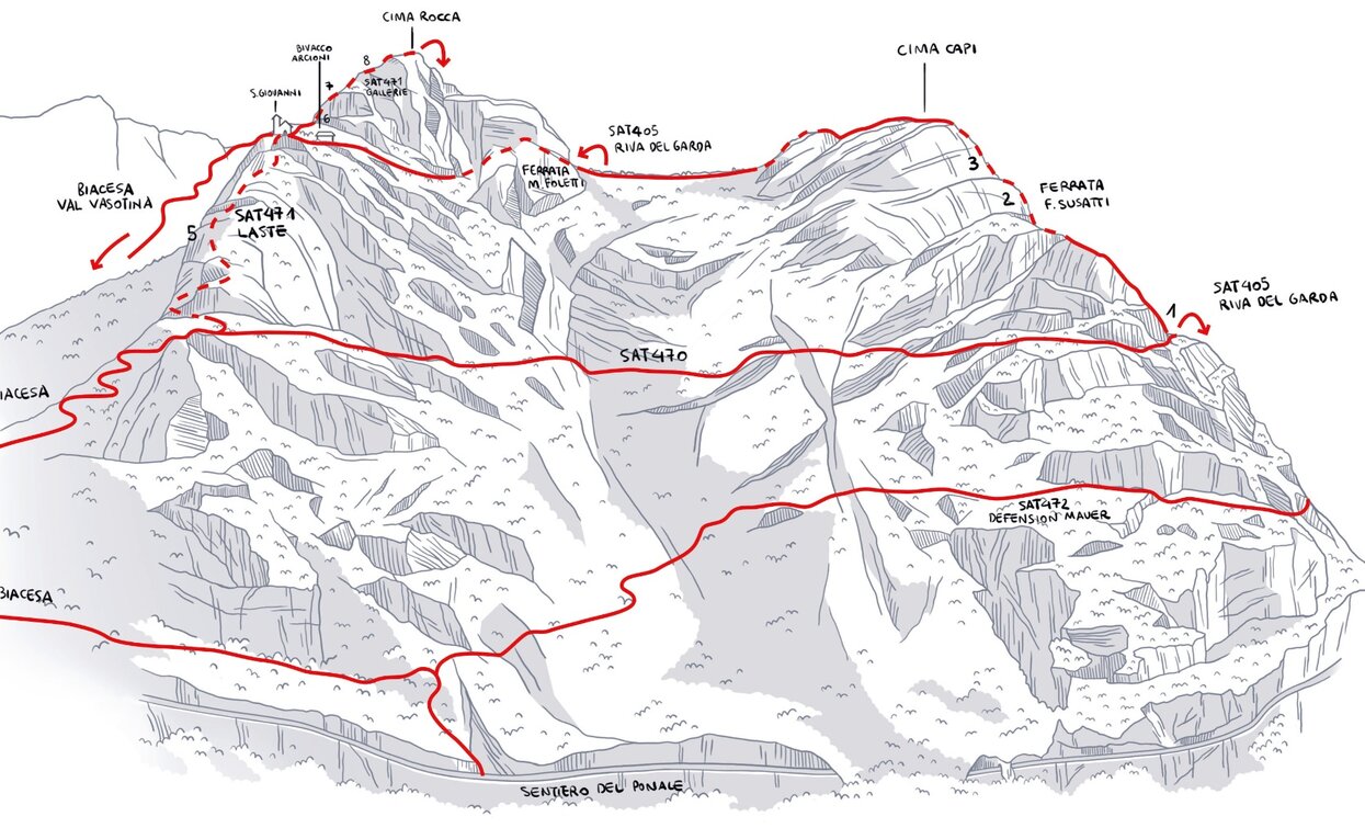 Il percorso per Cima Rocca | © Elaborazione grafica Sveva Seneci , Garda Trentino 