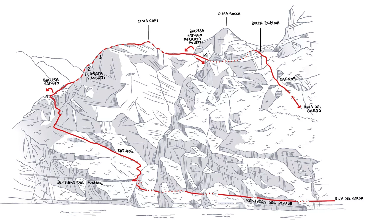 Via Ferrata Fausto Susatti - Cima Capi | © Elaborazione grafica Sveva Seneci , North Lake Garda Trentino 