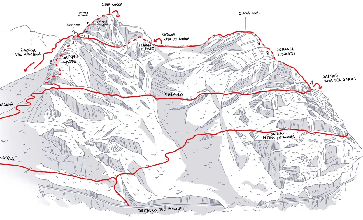 Via Ferrata Cima Capi - Cima Rocca | © Elaborazione grafica Sveva Seneci , North Lake Garda Trentino 