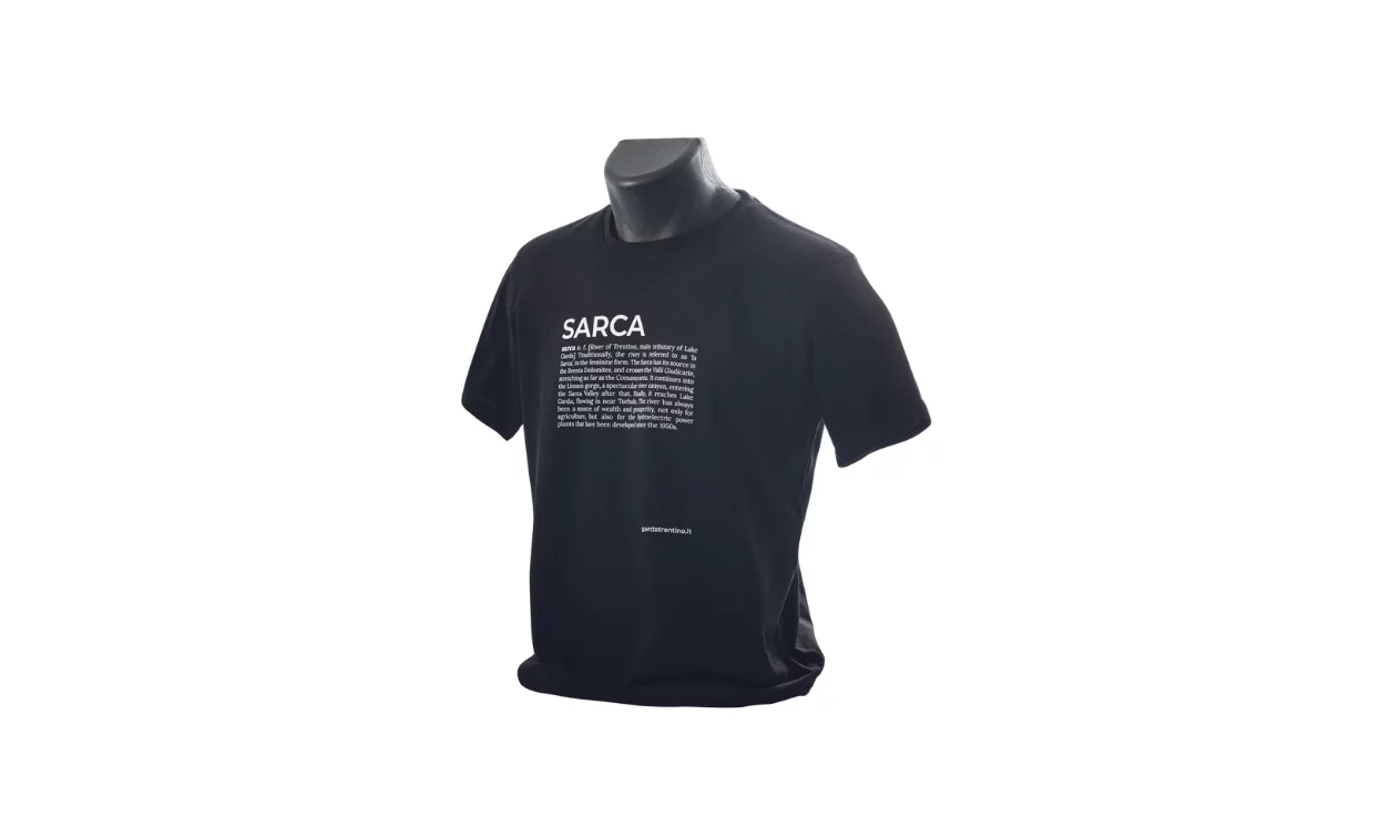 A black t-shirt with the word "SARCA" and white text. The design is simple and modern, suitable for a casual look.