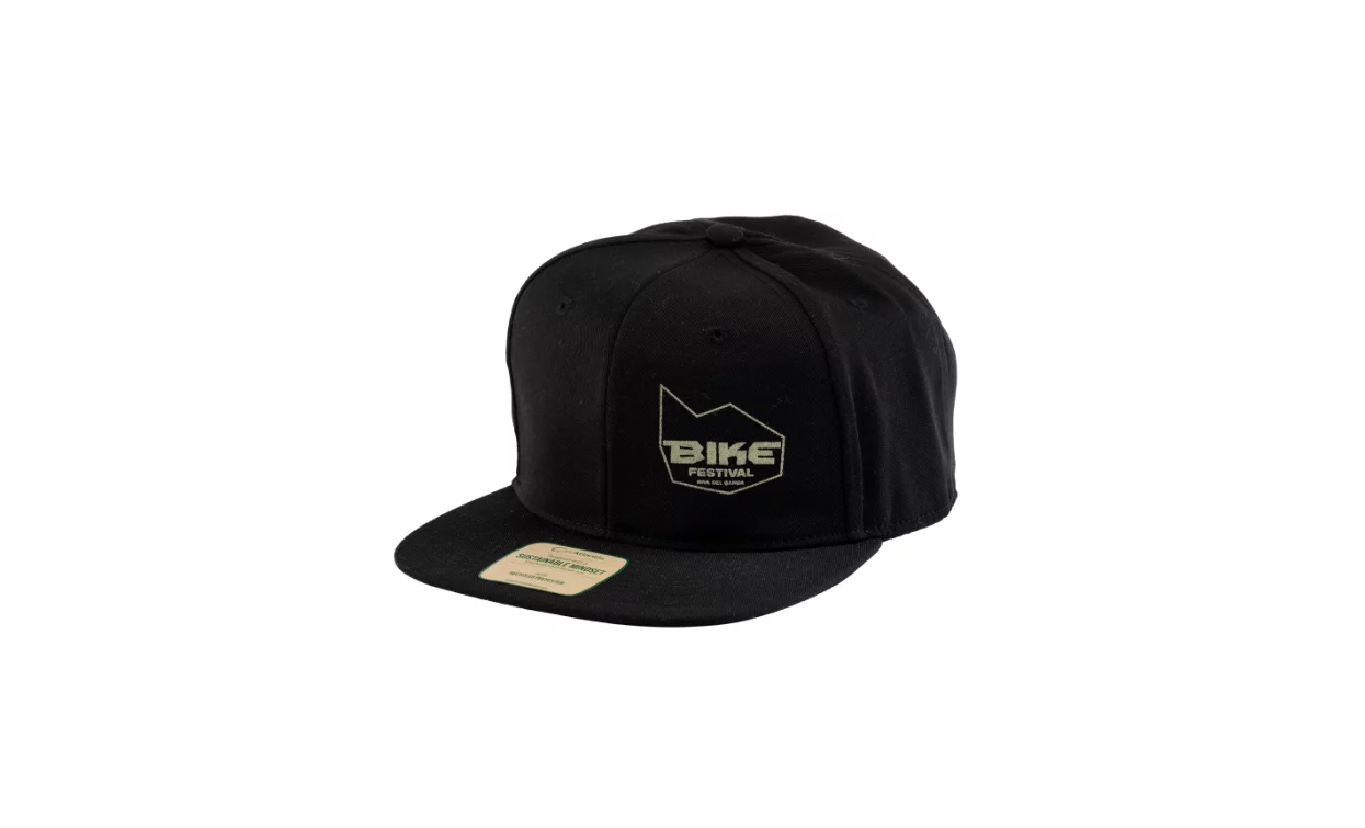 A black cap with a flat visor. The front features the "BIKE Festival" logo in gold.